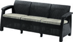 Sofa ogrodowa CORFU Kanapa na taras dla 3 osób (poduszki w zestawie) BRĄZ