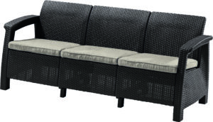 Sofa ogrodowa CORFU Kanapa na taras dla 3 osób (poduszki w zestawie) BRĄZ