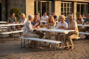 Biały zestaw cateringowy - stół 2 ławki dla 8 osób | Komplet bankietowy