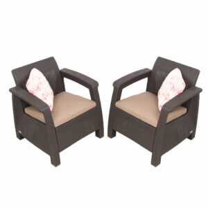 Zestaw Mebli Ogrodowych CORFU Sofy Love Seat Max + Fotele + Regulowany stolik LYON Brąz