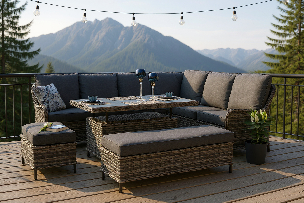 FAQ – Narożnik ogrodowy Klementynka Majorka Premium 1. Czy zestaw Klementynka Majorka naprawdę nie wymaga montażu? Tak. To jedna z największych zalet modelu Majorka Premium. Meble są dostarczane w całości, profesjonalnie zabezpieczone na palecie. Po rozpakowaniu wystarczy ustawić moduły w wybranej konfiguracji i ułożyć poduszki. Oszczędzasz czas i masz pewność, że konstrukcja jest stabilna i fabrycznie zmontowana. 2. Na czym polega funkcja stołu 2 w 1? Stół w zestawie Majorka posiada innowacyjny system regulacji wysokości. Może służyć jako niski stolik kawowy (wysokość 60 cm), idealny do relaksu przy napojach, lub jako pełnowymiarowy stół obiadowy (wysokość 80 cm), przy którym wygodnie zjesz posiłek z całą rodziną. Mechanizm jest intuicyjny i pozwala na zmianę funkcji w kilka chwil. 3. Dlaczego poduszki oparciowe mają aż 20 cm grubości? W marce Klementynka stawiamy na komfort bez kompromisów. Poduszki o grubości 20 cm zapewniają wsparcie pleców niespotykane w standardowych meblach ogrodowych. Tak duża objętość wypełnienia sprawia, że narożnik Majorka oferuje wygodę porównywalną z luksusowymi sofami salonowymi, idealnie dopasowując się do kształtu ciała. 4. Czy meble mogą stać na zewnątrz przez cały rok? Tak, konstrukcja oparta na aluminiowym stelażu oraz wysokiej jakości plecionka z technorattanu są w pełni odporne na korozję oraz skrajne temperatury (od -20°C do +50°C). Choć meble są całoroczne, w okresie zimowym zalecamy użycie dedykowanego pokrowca lub przechowywanie pod zadaszeniem, aby przedłużyć estetykę poduszek i ułatwić przygotowanie zestawu do nowego sezonu. 5. Jak dbać o poduszki i czy są one wodoodporne? Poszewki poduszek zostały wykonane z tkaniny o właściwościach hydrofobowych. Oznacza to, że lekki deszcz lub rozlany napój nie wsiąkają natychmiast, lecz osiadają na powierzchni w postaci kropel. Wszystkie poszewki posiadają zamki błyskawiczne, co pozwala na ich zdjęcie i wypranie w niskiej temperaturze (30°C, program delikatny), co gwarantuje higienę i świeży wygląd przez lata. 6. Czy modułowa budowa pozwala na dowolne ustawienie narożnika? Zdecydowanie tak. Zestaw Majorka składa się z niezależnych modułów, które można łączyć klamrami lub ustawiać osobno. Dzięki temu narożnik jest uniwersalny – możesz stworzyć układ lewostronny, prawostronny, a nawet rozdzielić meble na dwie mniejsze sofy, zależnie od aktualnych potrzeb Twojego tarasu.