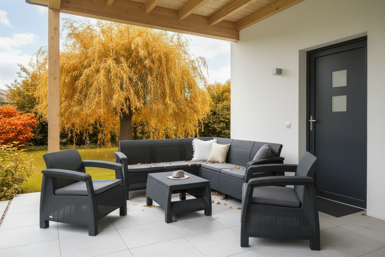 Meble ogrodowe Narożnik CORFU stolik kawowy i 2 fotele grafit