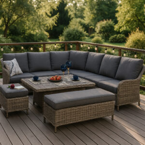 Meble ogrodowe modułowe MAJORKA Narożnik ogrodowy 9 osobowy TECHNORATTAN
