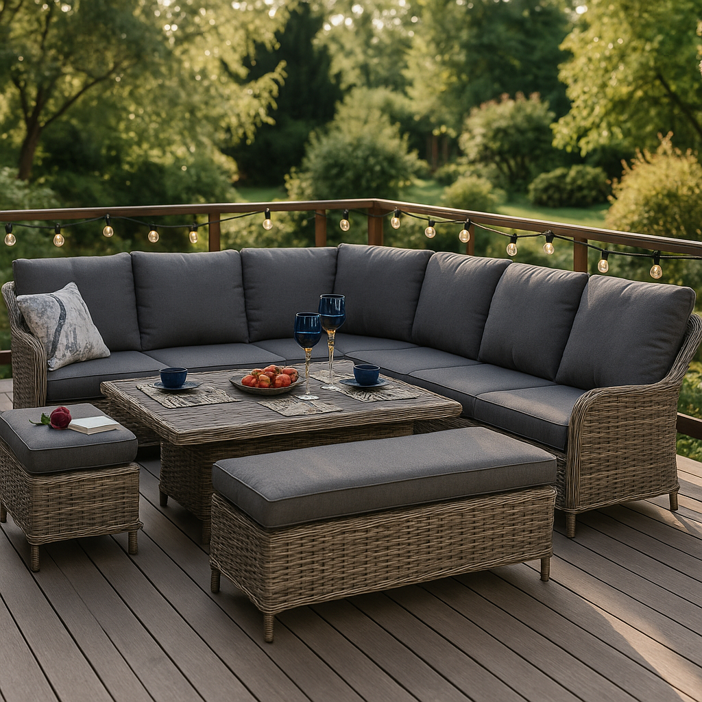 Meble ogrodowe modułowe MAJORKA Narożnik ogrodowy 9 osobowy TECHNORATTAN