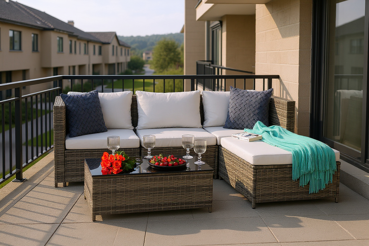 Narożnik ogrodowy BOSTON zestaw mebli ogrodowych technorattan 5 el MODUŁOWY - obrazek 2