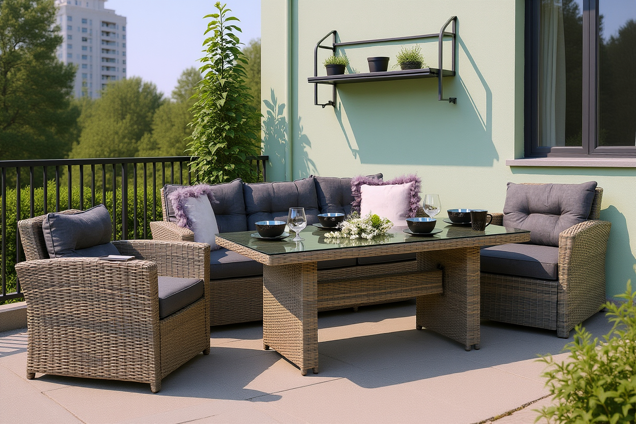 Komplet mebli ogrodowych Zestaw technorattan dla 5 osób na taras Sofa Fotele Stół - OUTSUNNY GLASS - obrazek 3