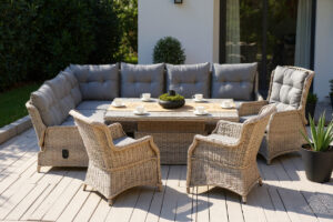 Duży zestaw mebli ogrodowych OUTSUNNY Komplet dla 10 osób z technorattanu