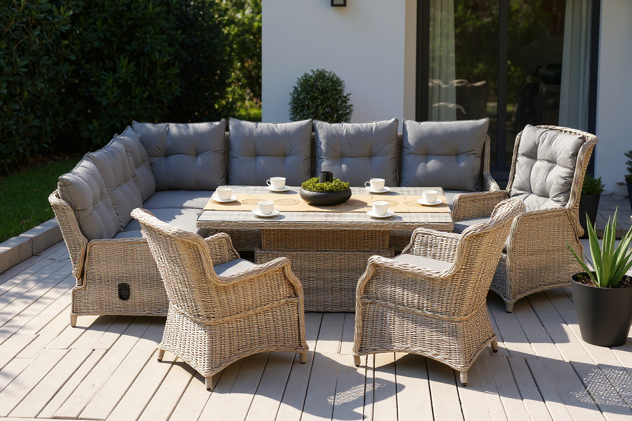 Duży zestaw mebli ogrodowych OUTSUNNY Komplet dla 10 osób z technorattanu