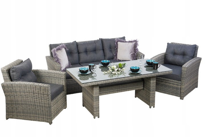 Komplet mebli ogrodowych Zestaw technorattan dla 5 osób na taras Sofa Fotele Stół - OUTSUNNY GLASS