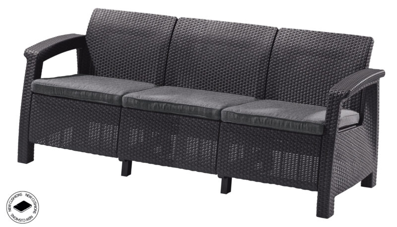 MEBLE OGRODOWE CORFU SOFA 3 OSOBOWA TECHNORATTAN. GRAFIT