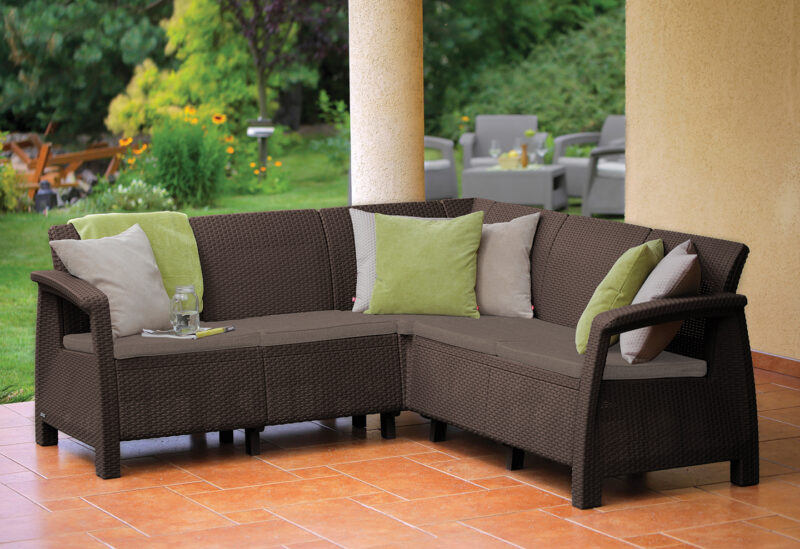 Zestaw Mebli Ogrodowych CORFU Narożnik + Sofa Love Seat 2 + Stół  regulowany LYON BRĄZ - obrazek 3