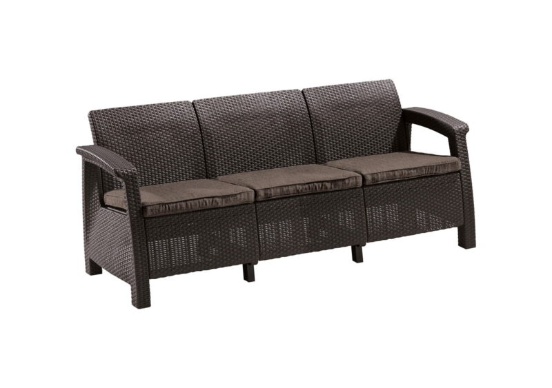 MEBLE OGRODOWE CORFU SOFA 3 OSOBOWA TECHNORATTAN. BRĄZ