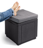 Pufa ogrodowa CORFU CUBE grafit – siedzisko, podnóżek, stolik i schowek 4w1