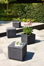 Pufa ogrodowa CORFU CUBE grafit – siedzisko, podnóżek, stolik i schowek 4w1