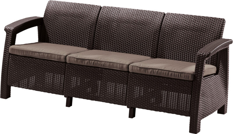 MEBLE OGRODOWE CORFU SOFA 3 OSOBOWA TECHNORATTAN. BRĄZ