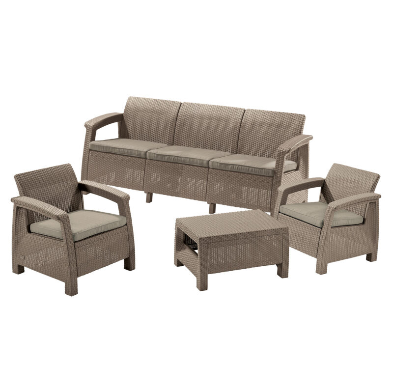 Zestaw Mebli Ogrodowych CORFU Sofa + Fotele + Stolik CAPPUCCINO