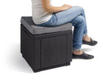 Pufa ogrodowa CORFU CUBE grafit – siedzisko, podnóżek, stolik i schowek 4w1