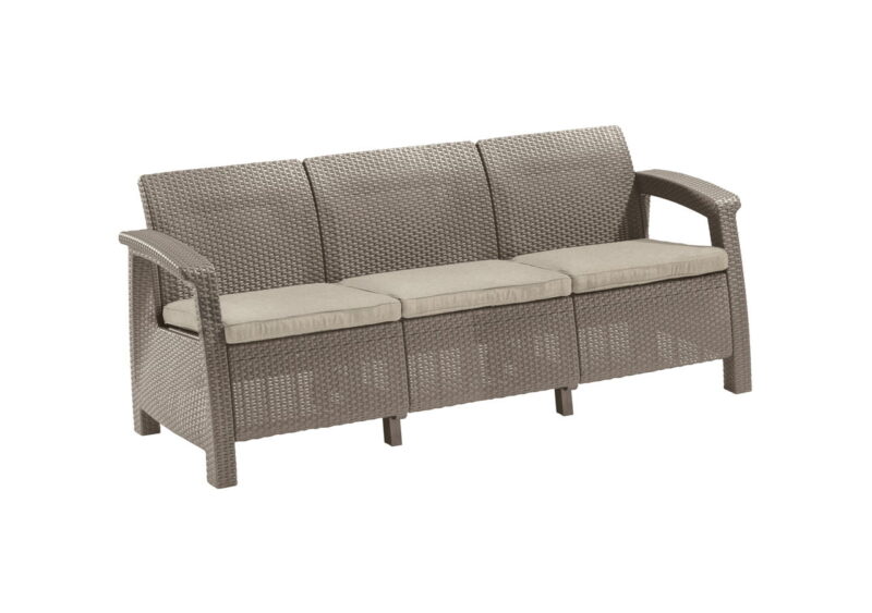 MEBLE OGRODOWE CORFU SOFA 3 OSOBOWA TECHNORATTAN. CAPPUCCINO