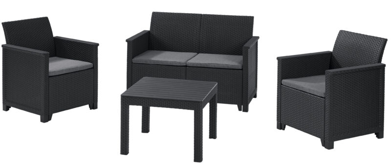 Zestaw mebli ogrodowych ELODIE Sofa + Fotele + Stolik ANTRACYT