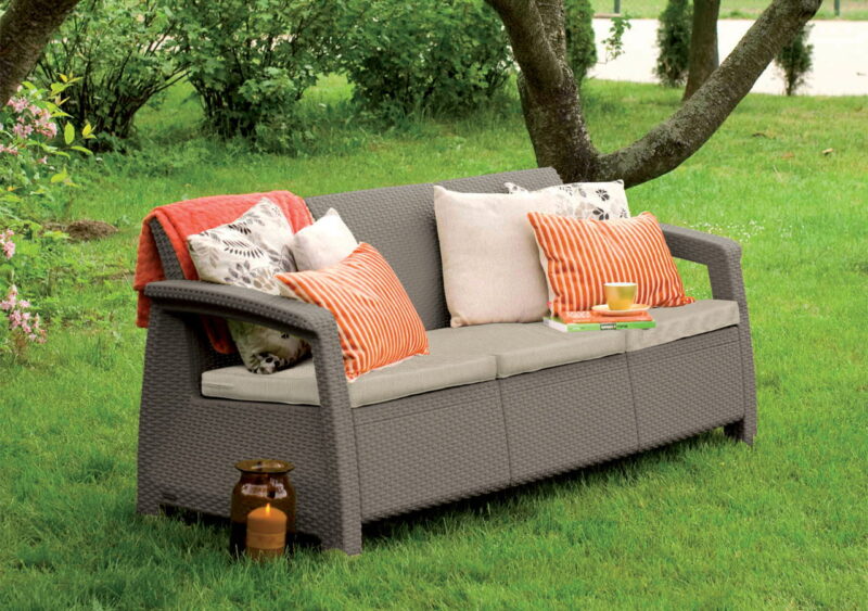 MEBLE OGRODOWE CORFU SOFA 3 OSOBOWA TECHNORATTAN. CAPPUCCINO