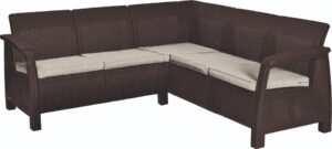 Zestaw Mebli Ogrodowych CORFU Narożnik + Sofa Love Seat 2 + Stół regulowany LYON BRĄZ