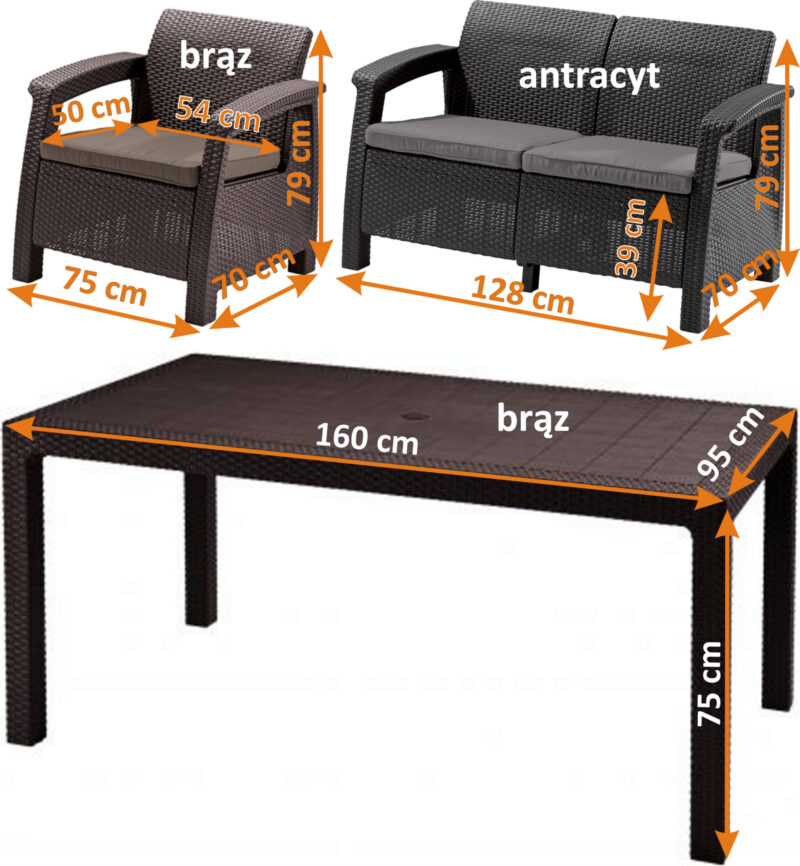 MEBLE OGRODOWE CORFU FIESTA ZESTAW TECHNORATTAN. BRĄZ
