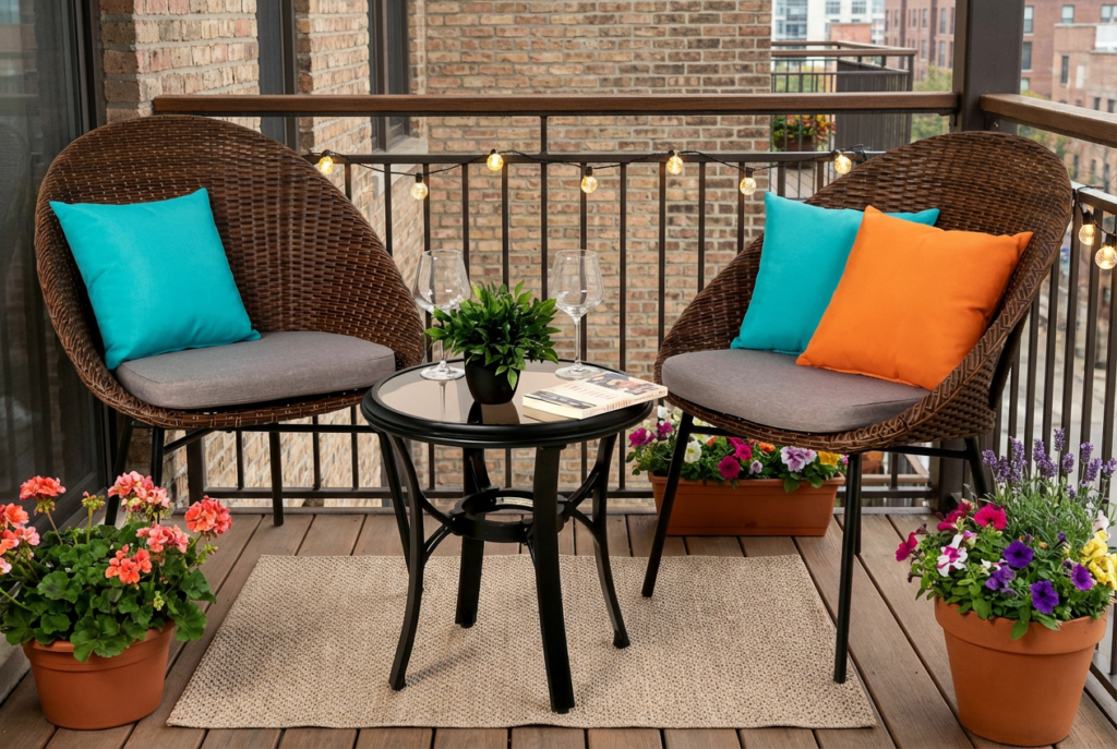 Zestaw mebli ogrodowych KAIR przykład aranżacji na małym balkonie