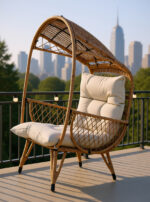 Fotel ogrodowy VENADO – brązowy technorattan, czarny stelaż, komfortowa poduszka