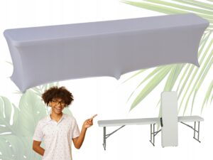 BIAŁA ławka cateringowa WYTRZYMAŁA składana 182 cm + POKROWIEC