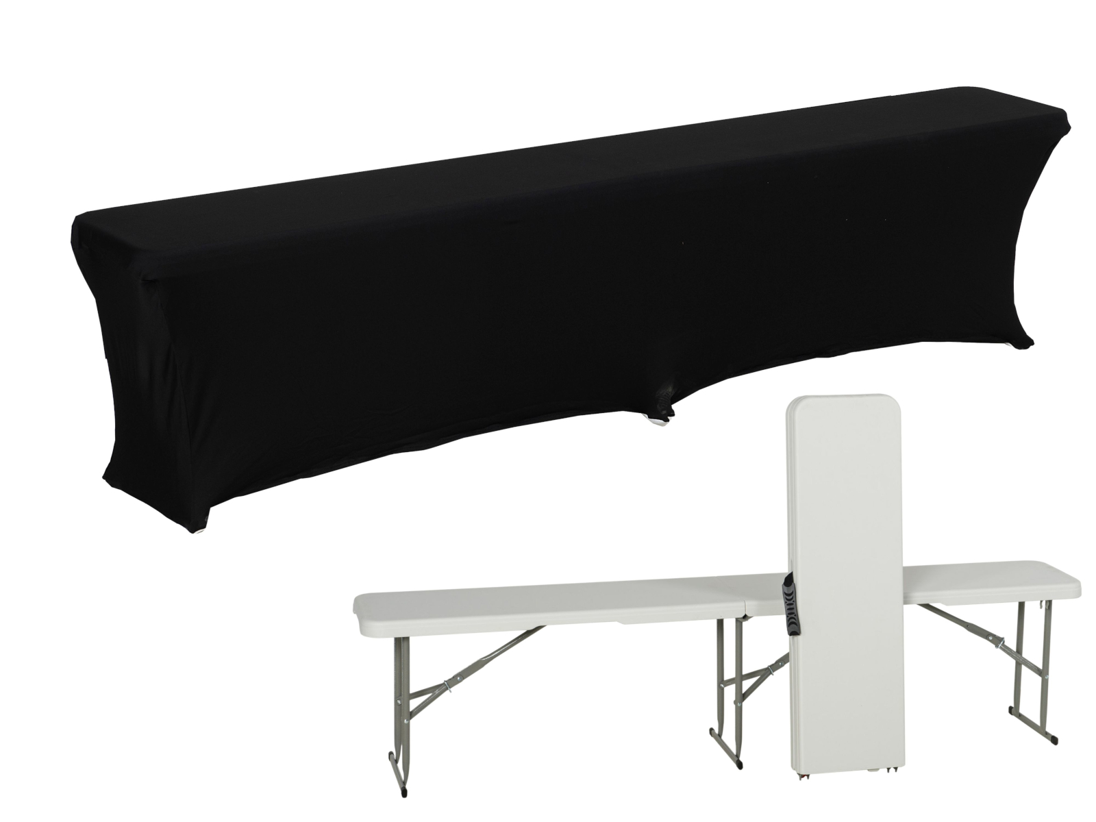 BIAŁA ławka cateringowa WYTRZYMAŁA składana 182 cm + CZARNY pokrowiec