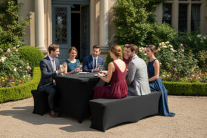 CZARNY zestaw cateringowy + pokrowce | składany stół i 2 ławki