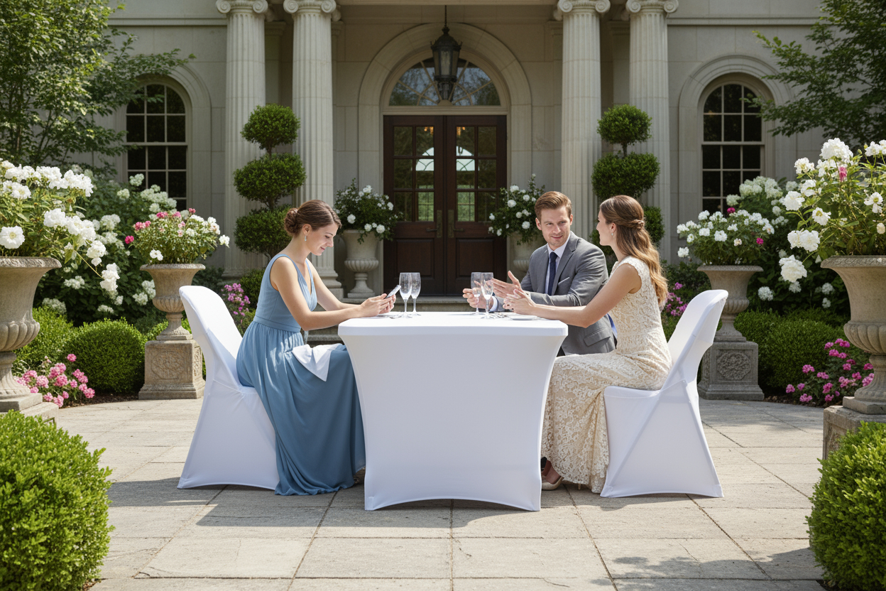BIAŁY Zestaw cateringowy z pokrowcami Stół i 6 krzeseł z pokrowcami - obrazek 2
