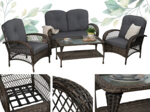 Meble ogrodowe PROWANSJA szary sofa + 2 fotele + stolik Komplet na balkon taras