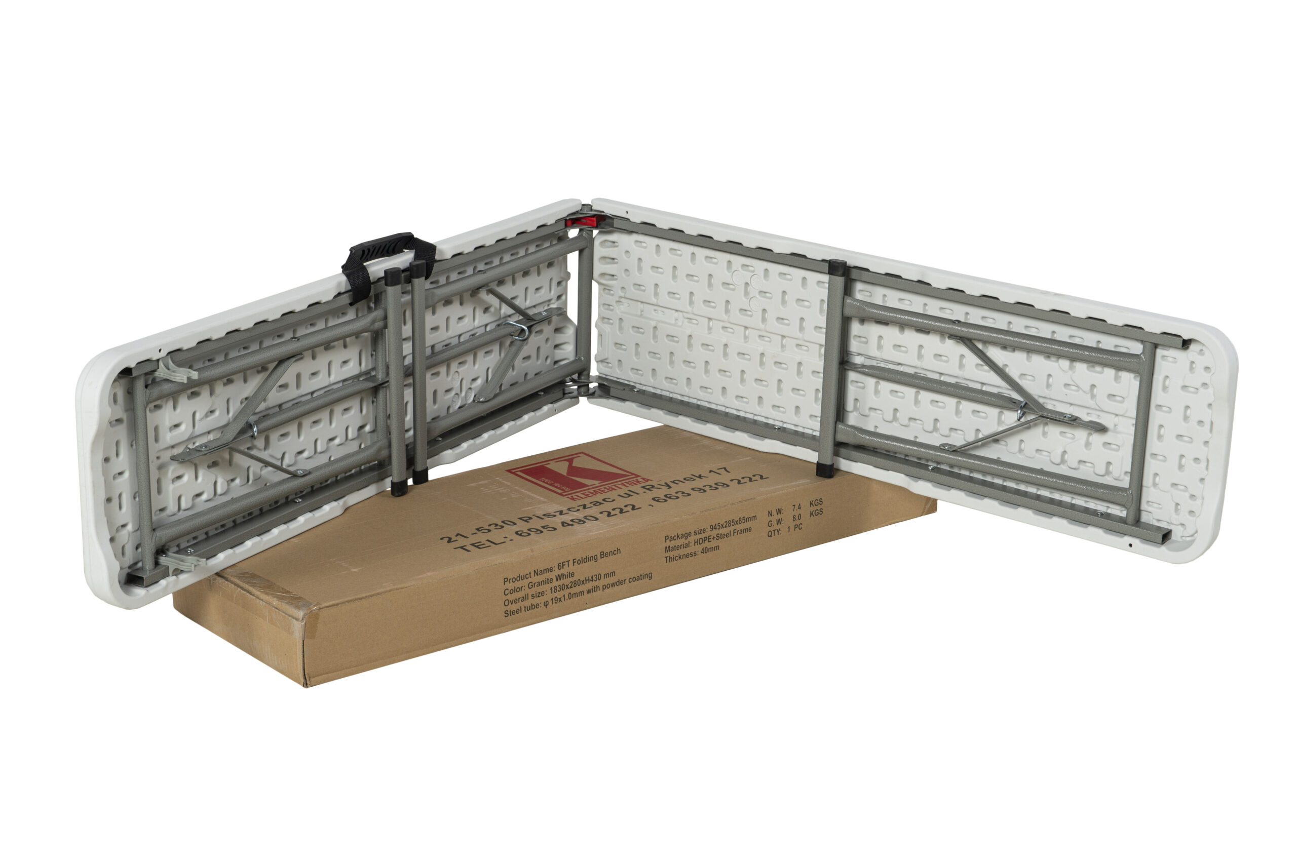 BIAŁA ławka cateringowa WYTRZYMAŁA składana 182 cm + CZARNY pokrowiec - obrazek 8