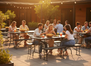 Czarny zestaw cateringowy - stół 2 ławki dla 8 osób | Komplet bankietowy