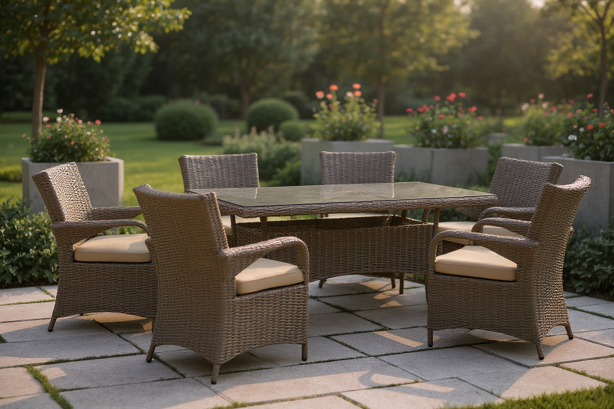 Zestaw mebli ogrodowych PORTO – elegancki komplet dla 6 osób z technorattanu Komplet na taras - obrazek 2