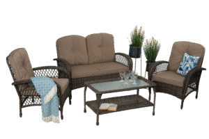 Meble ogrodowe technorattan PROWANSJA brąz sofa + 2 fotele + stolik Komplet na balkon taras