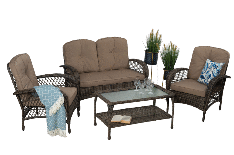 Meble ogrodowe technorattan PROWANSJA brąz sofa + 2 fotele + stolik Komplet na balkon taras