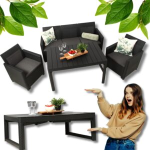 Meble Ogrodowe MARIE + stolik regulowany LYON Zestaw dla 5os Komplet na taras GRAFIT