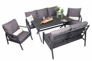 Nowoczesne meble ogrodowe ROMA Zestaw mebli na taras 7 os SZARY + grube poduszki