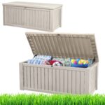 Skrzynia ogrodowa Keter 570L kremowa – elegancki schowek i wygodne siedzisko 2w1 do ogrodu i na taras
