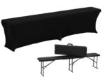 CZARNA ławka cateringowa składana 182 cm + CZARNY pokrowiec