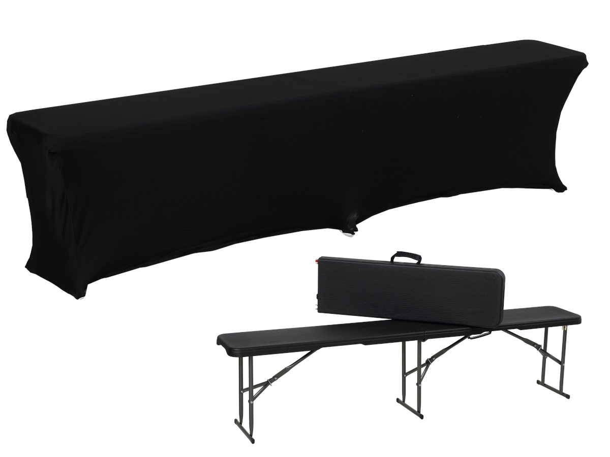 CZARNA ławka cateringowa składana 182 cm + CZARNY pokrowiec