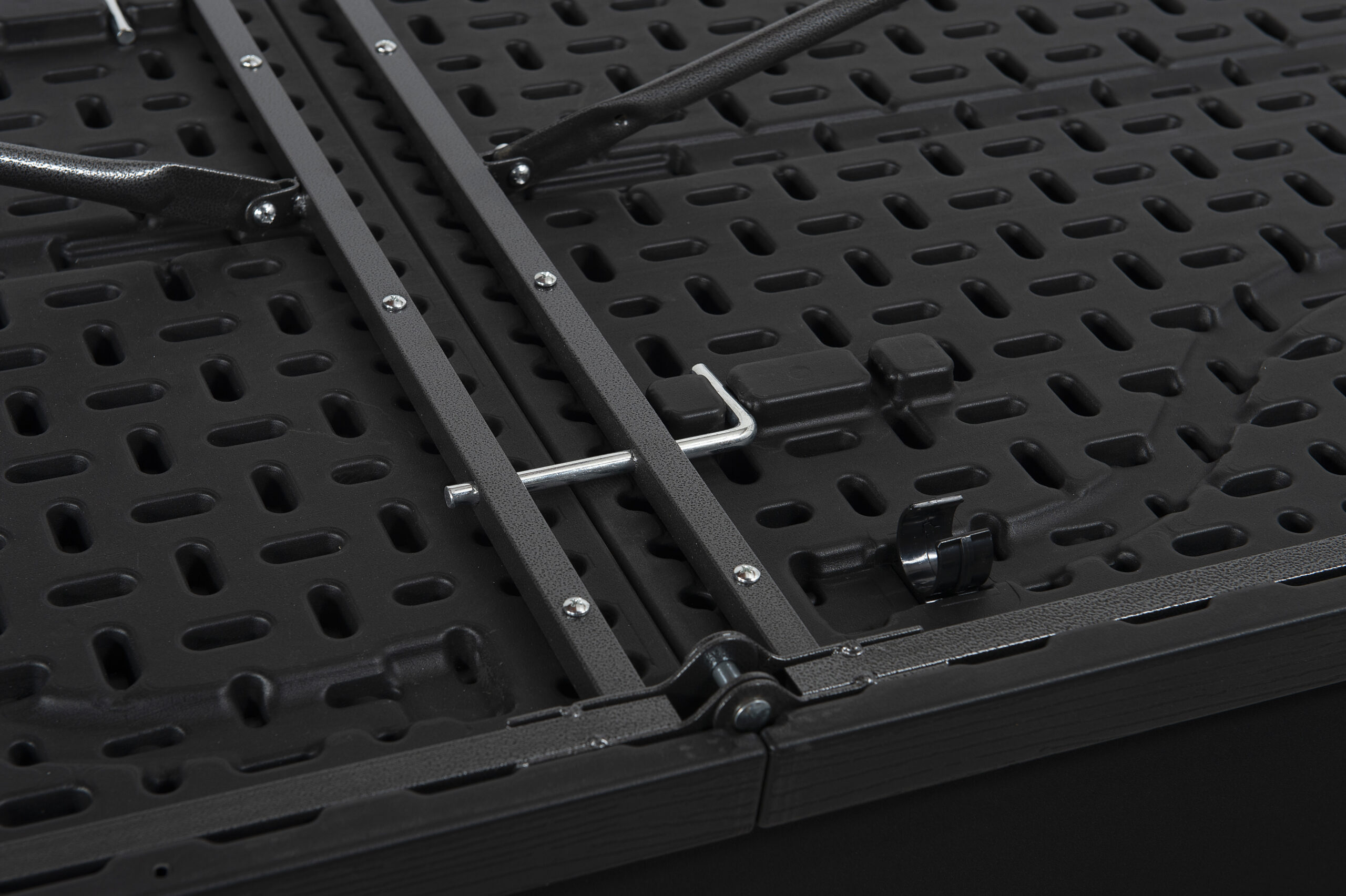 CZARNY Stół cateringowy składany 180 cm - blat z efektem drewna - obrazek 3