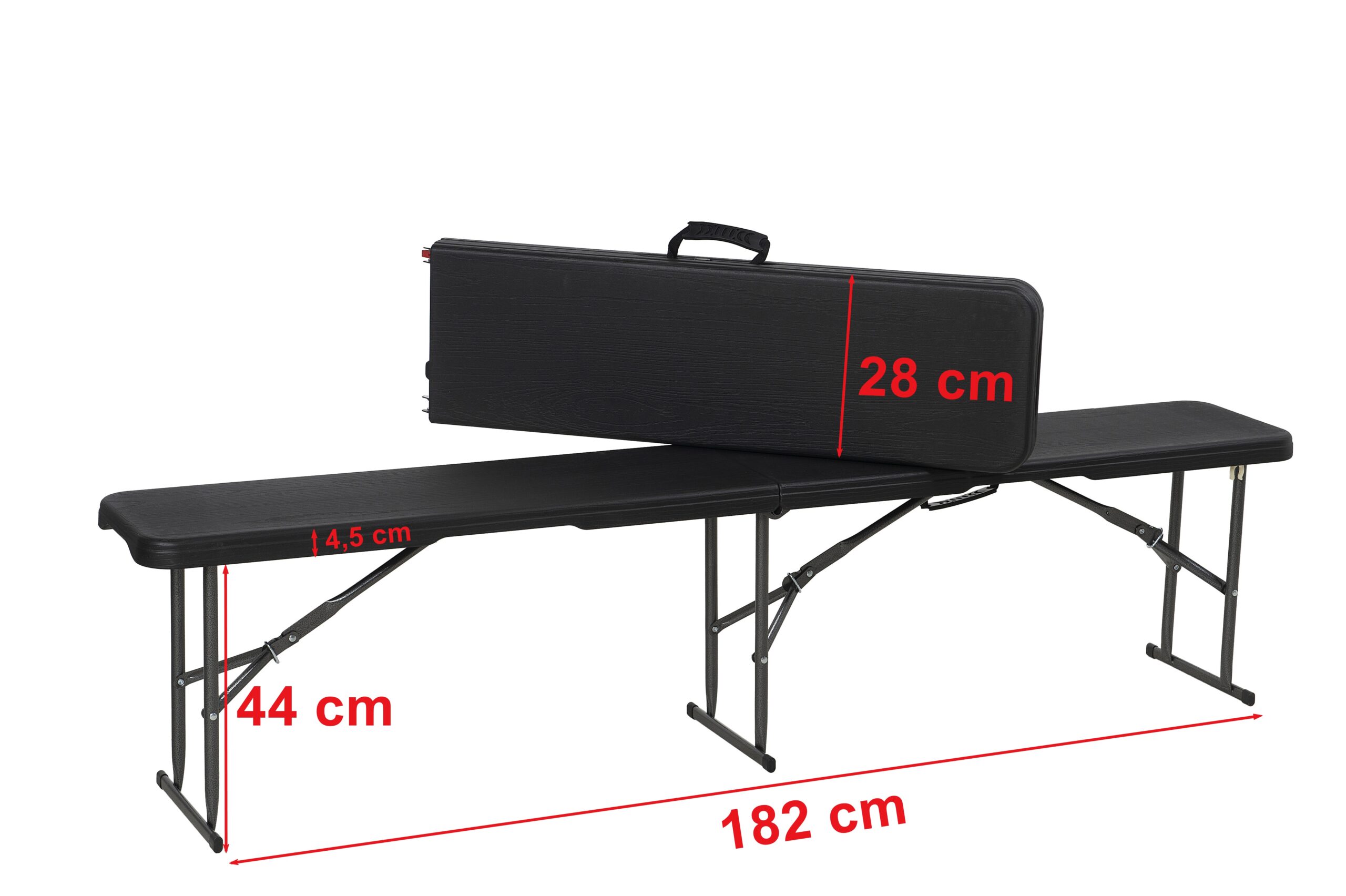 Czarna ławka cateringowa składana - wymiary
