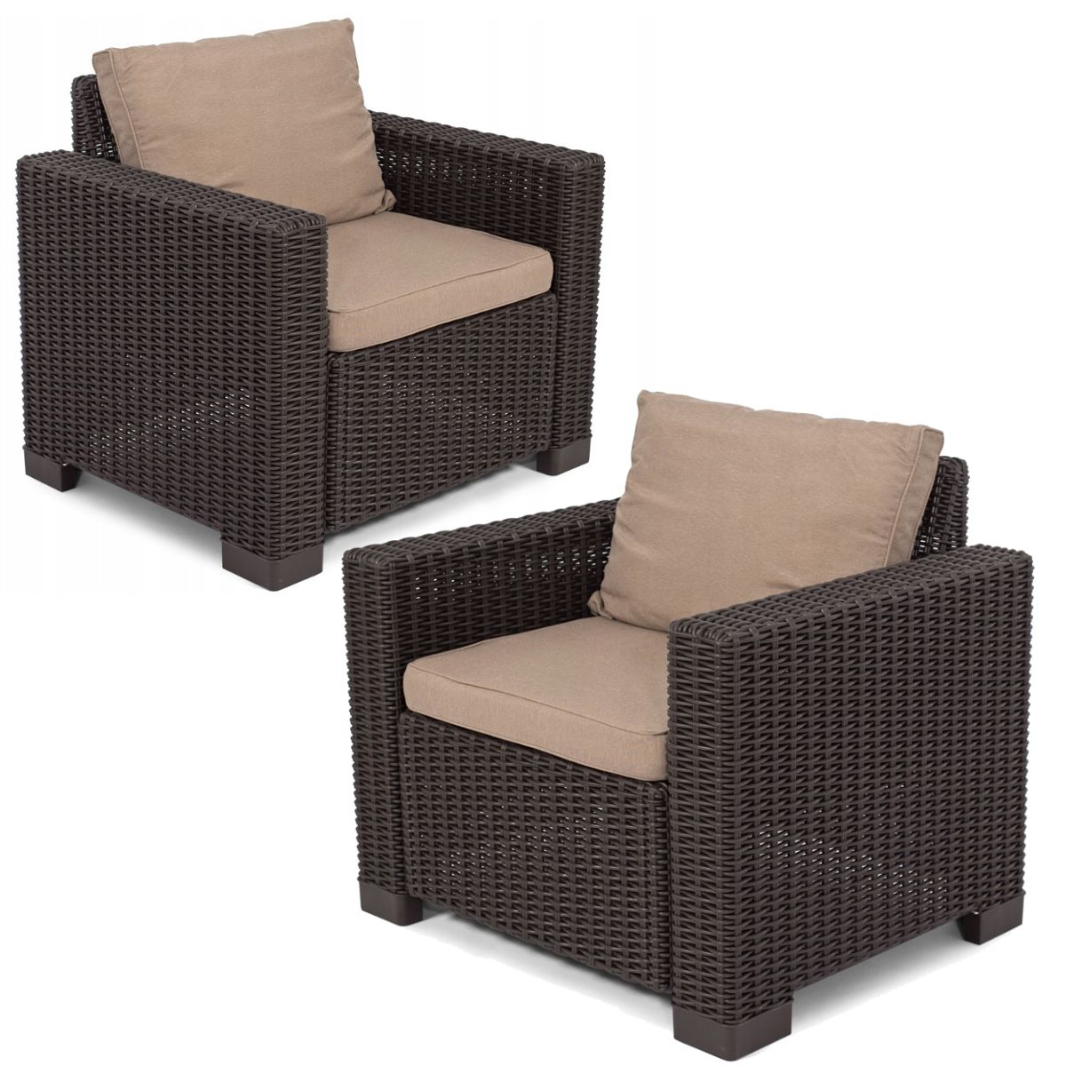 2 Fotele california brąz z poduszkami na oparcie i siedzisko