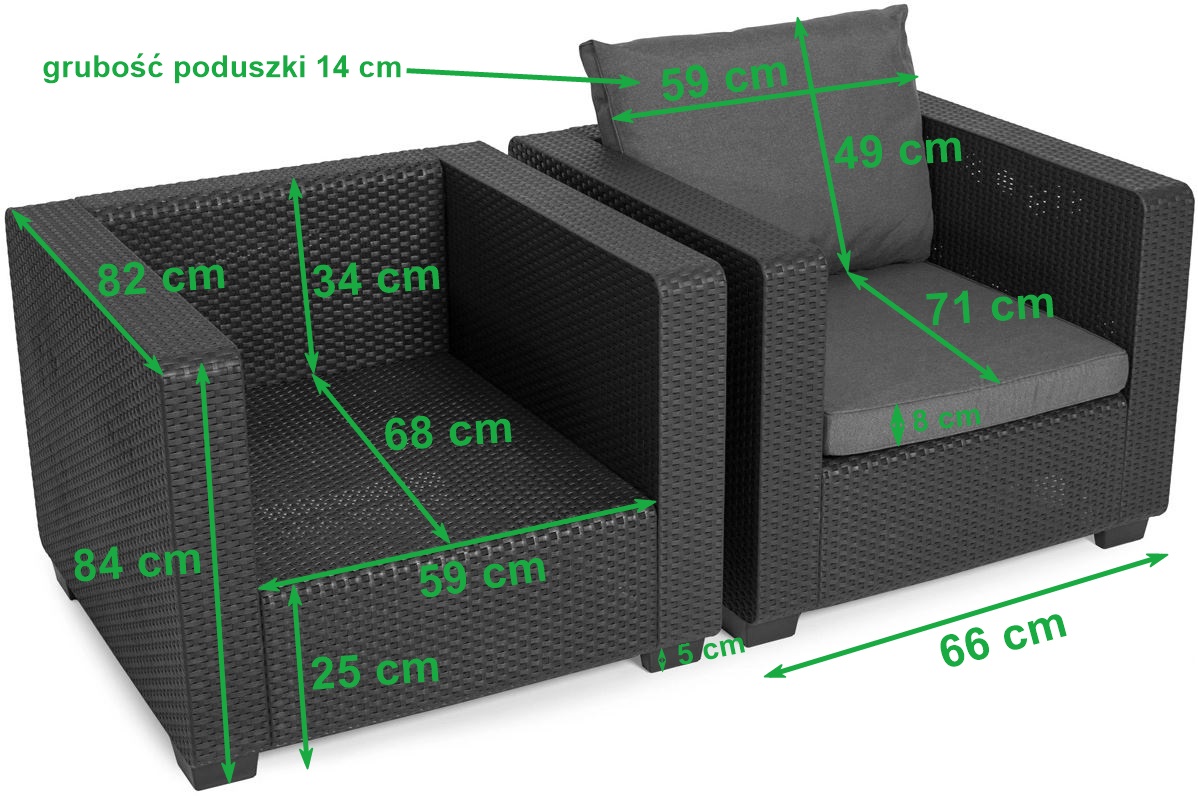 2 Fotele ogrodowe SALTA grafit krzesło ogrodowe z poduszkami