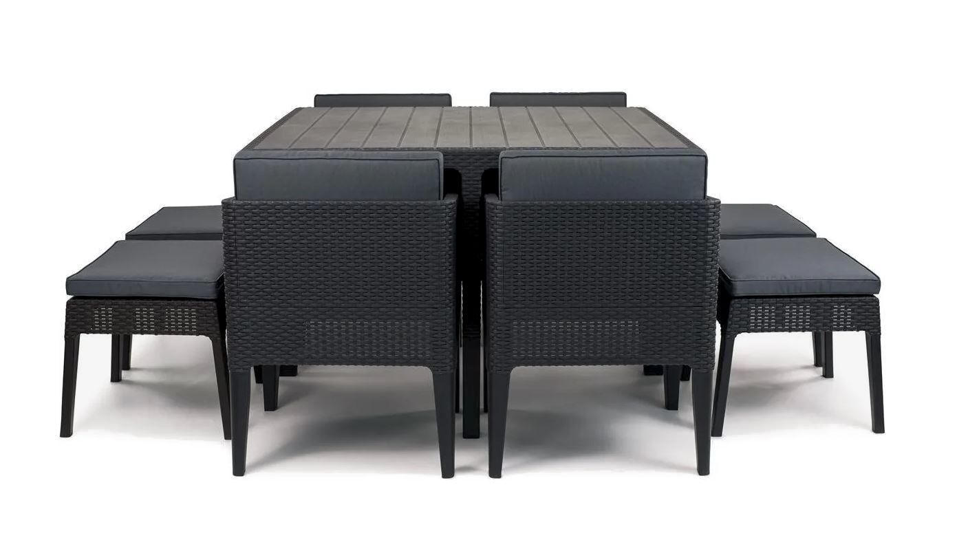 Meble ogrodowe COLUMBIA DINING grafit stół fotele pufy