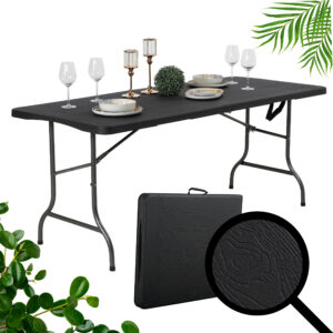 Czarny stół cateringowy bankietowy składany WALIZKA